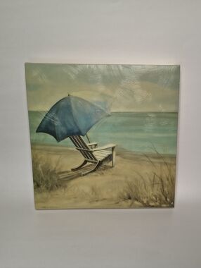 Coastal Blue Beach Umbrella Canvas Art